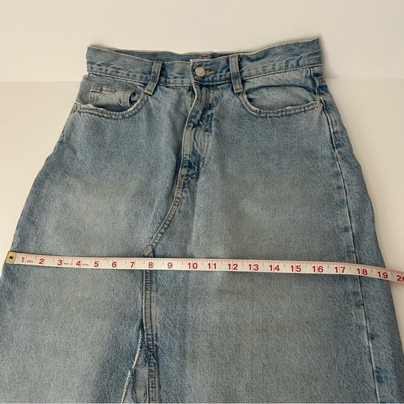Zara Long Distressed Raw Hem High Waist Maxi Denim Jean Skirt Size Small - Picture 11 of 12